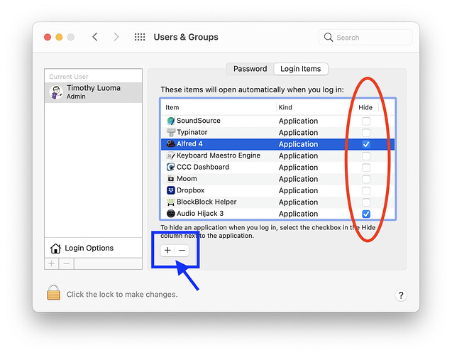 Login Items with Hide