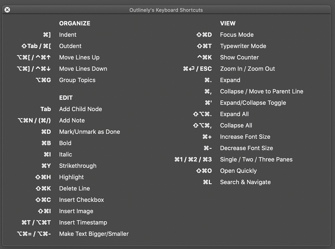 outlinely shortcuts outlinely shortcuts