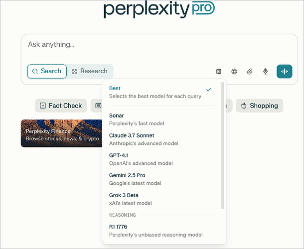 Perplexity Pro options