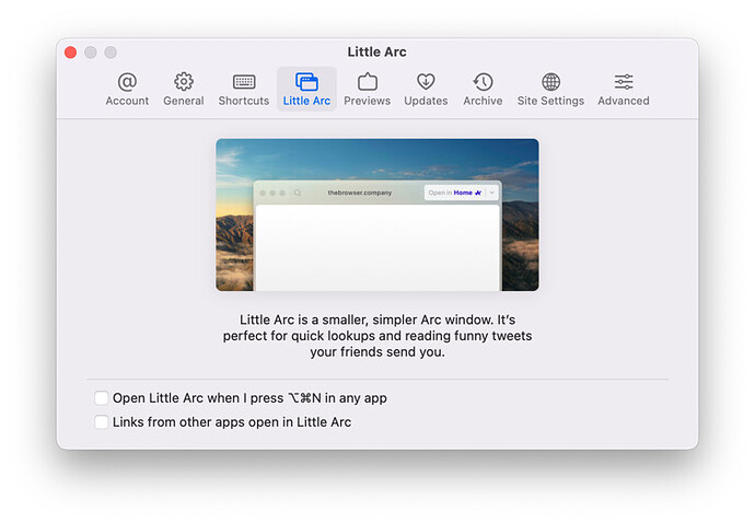 Arc Preferences - Little Arc