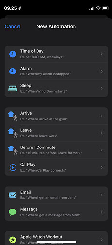 Automation Section of Shortcuts.app