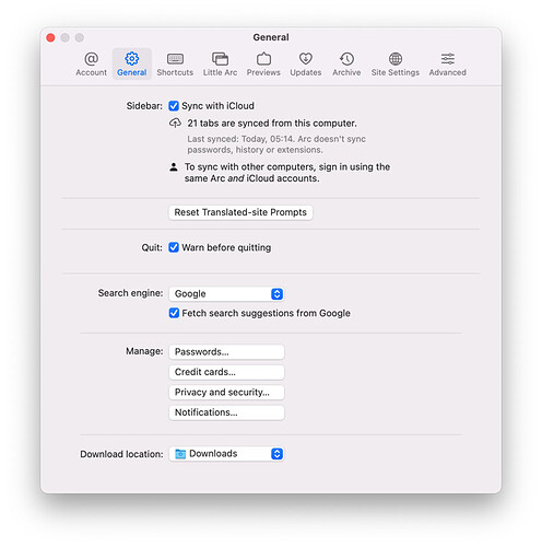 Arc Preferences