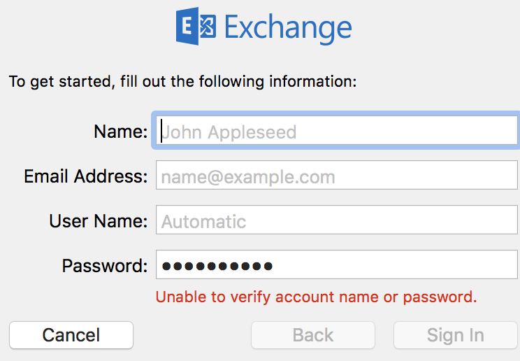 update mac mail exchange password